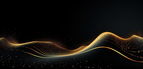 A black background design decorated with shining and wavy golden lines