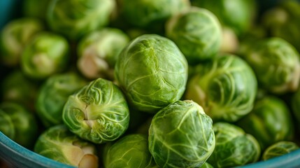 Freshly cleaned Brussels sprouts macro shots.