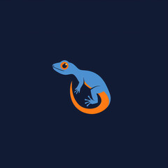 Fototapeta premium Blue and Orange Lizard on Dark Background, Exotic Reptile With Vibrant Colors