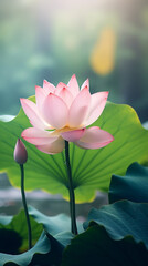 Obraz premium Colorful beauty plant water hibiscus red tropical frangipani flowers spa stones Beautiful pink water lily flower made rose water splashed white light emanating floating macro Photography Generative Ai