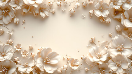 3d wallpaper of beautiful flower background cream color, copy space, generative ai