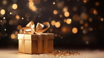 Gift box on a clean background in the style of the new year where there is space for text