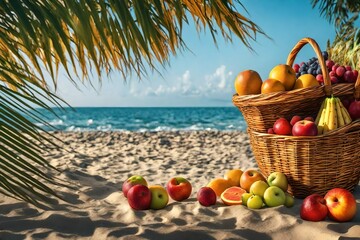 fruit on the beach with trees