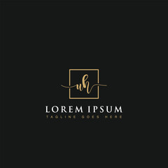 Initials letters UH linked inside square line box vector logo designs isolated in black background