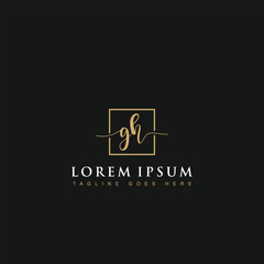 Initials letters GH linked inside square line box vector logo designs isolated in black background