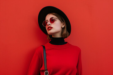 fashionable confident young woman wearing trendy outfit minimalistic