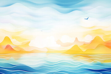 Fototapeta na wymiar Colorful horizons The allure of cool-colored backgrounds , cartoon drawing, water color style