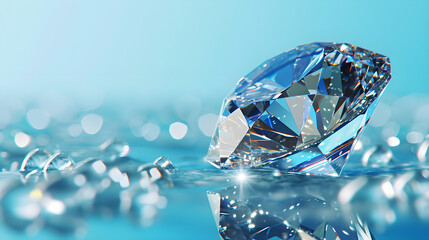 Expensive shiny diamond prism on a  blue background with bokeh