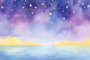 Galactic glow A night sky filled with the light of distant stars , cartoon drawing, water color style