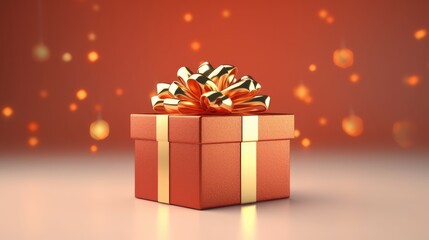 Fototapeta premium Gift box on a clean background in the style of the new year where there is space for text
