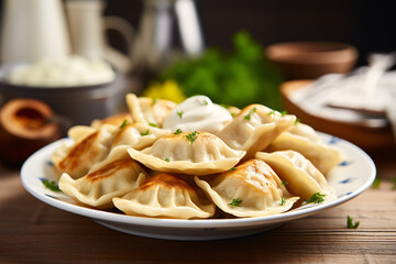 Polish Pierogi dumplings on plate