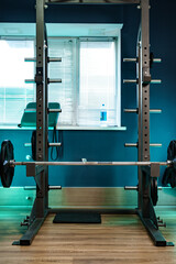 Gym background with sports equipment close up