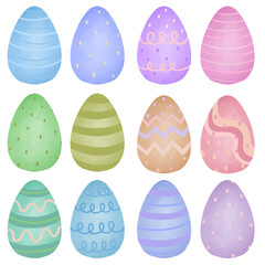 Set of colorful easter eggs Clipart, watercolor style. isolated on white background