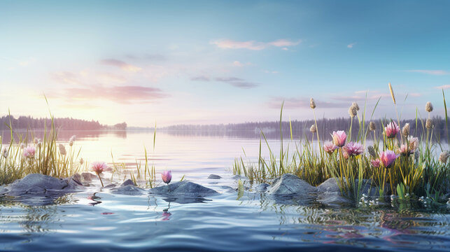 sunrise over the lake high definition(hd) photographic creative image