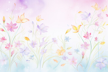 Fototapeta na wymiar Pastel spring vibes A background that blooms with color , cartoon drawing, water color style