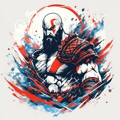 t-shirt design, god of war, good design, 8k, ultra-HD, detail, vector, white background