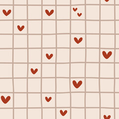 Valentines day retro modern repeating vector background, digital paper, seamless pattern with hand drawn elements and hearts