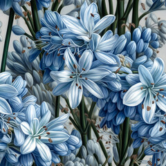 Seamless blue snowdrop flowers pattern on isolated background. Generative ai