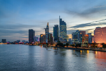 Fototapeta premium Awesome Ho Chi Minh City skyline at sunset, Vietnam