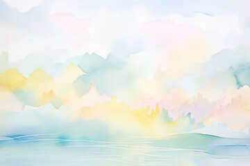 Fototapeta na wymiar Watercolor wonders in a blurry pastel palette , cartoon drawing, water color style