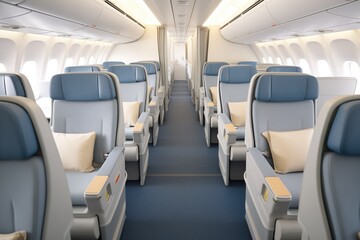 aisle view of business class with reclined seats