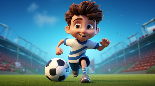 soccer player kicking ball on field cartoon