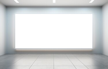 A large white blank board in front of a gray wall. generative AI