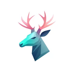 Tuinposter Geometric deer head with the face in a polygon abstract pattern polygon logo, minimalist, modern logo. Generative AI © bagoesanggito
