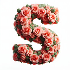 The letter S is made out of rose flowers, the Rose Alphabet, and Valentine Designs, on a White background, isolated on white, photorealistic 