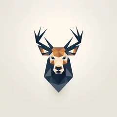 Zelfklevend Fotobehang Geometric deer head with the face in a polygon abstract pattern polygon logo, minimalist, modern logo. Generative AI © bagoesanggito