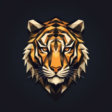 Geometric tiger head with the face in a polygon abstract pattern polygon logo, minimalist, modern logo. Generative AI