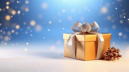 Gift box on a clean background in the style of the new year where there is space for text