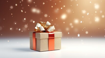 Gift box on a clean background in the style of the new year where there is space for text