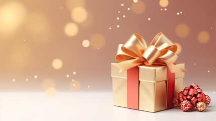 Obraz premium Gift box on a clean background in the style of the new year where there is space for text