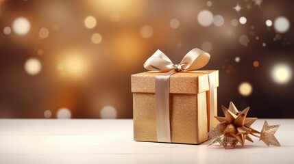 Gift box on a clean background in the style of the new year where there is space for text