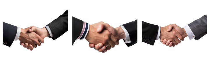 Set of formal business handshake between 2 men with American heritage on a transparent background