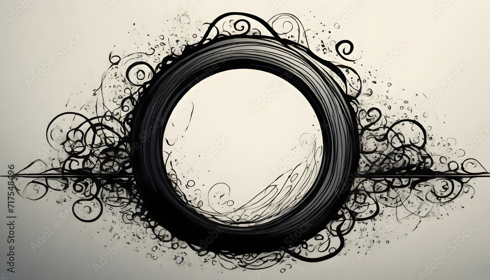Poster continuous one line drawing of black circle. round frame sketch outline on white background. generat
