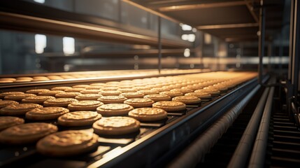 A factory that is producing cookies in large quantities. generative AI - obrazy, fototapety, plakaty
