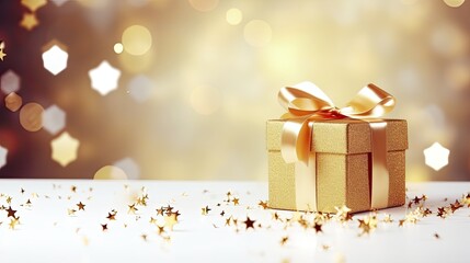 Fototapeta premium Gift box on a clean background in the style of the new year where there is space for text
