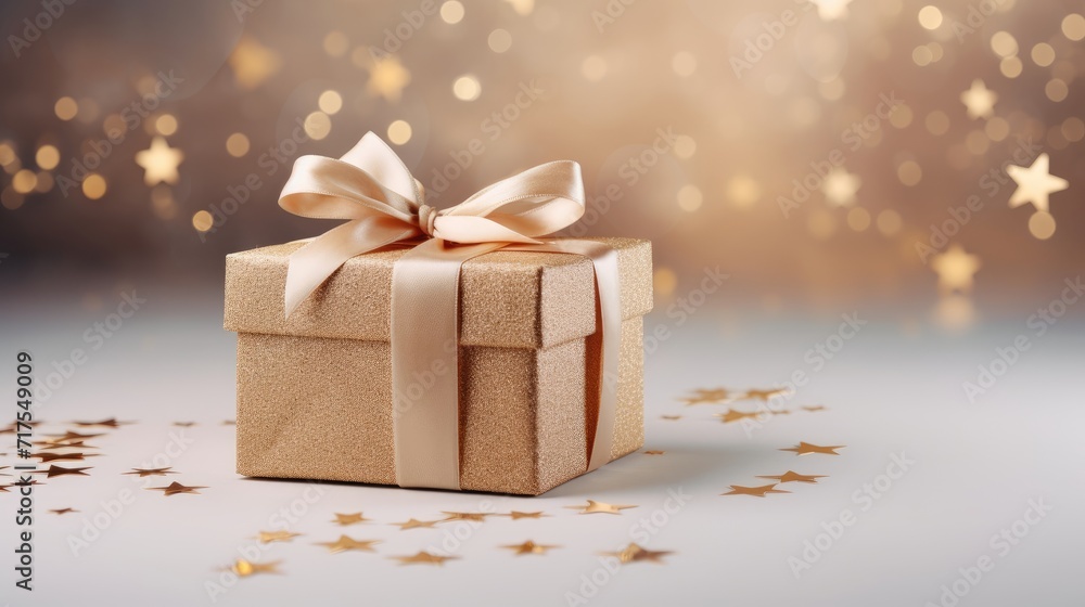 Poster gift box on a clean background in the style of the new year where there is space for text