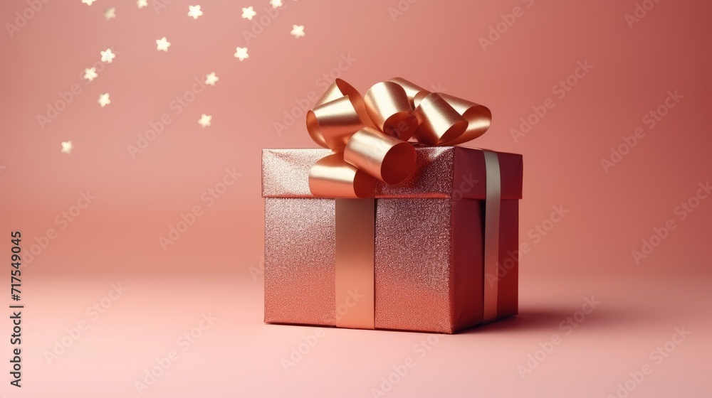 Poster gift box on a clean background in the style of the new year where there is space for text