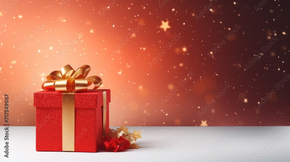 Poster gift box on a clean background in the style of the new year where there is space for text