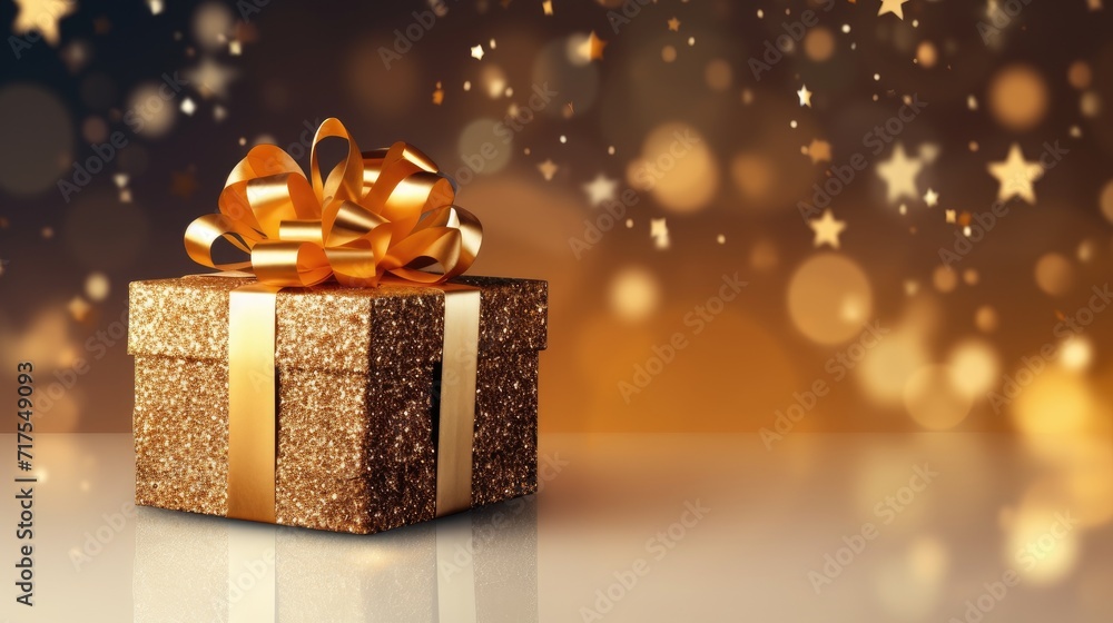 Poster gift box on a clean background in the style of the new year where there is space for text
