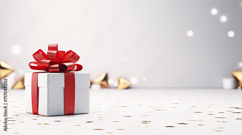Poster gift box on a clean background in the style of the new year where there is space for text