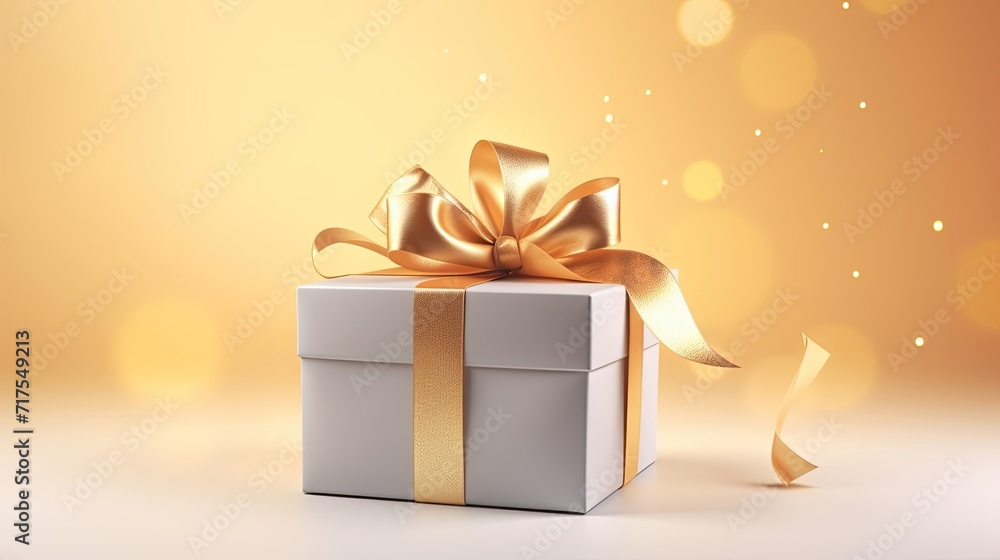Poster gift box on a clean background in the style of the new year where there is space for text