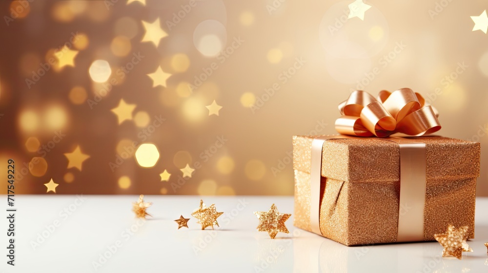 Aufkleber gift box on a clean background in the style of the new year where there is space for text