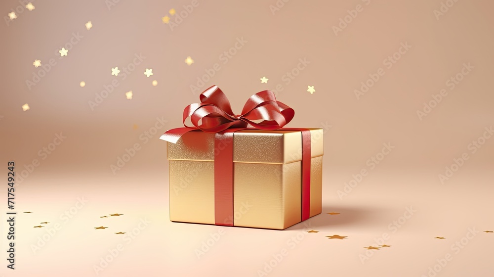 Poster gift box on a clean background in the style of the new year where there is space for text