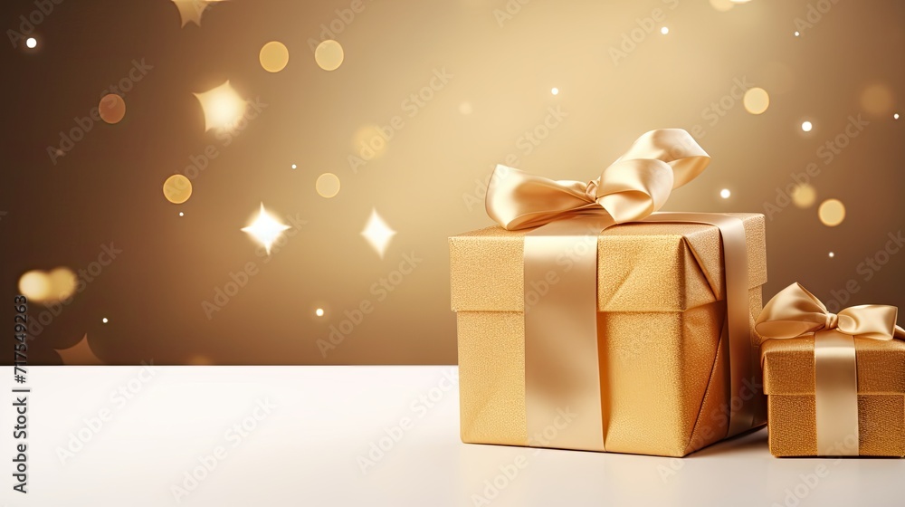 Aufkleber gift box on a clean background in the style of the new year where there is space for text