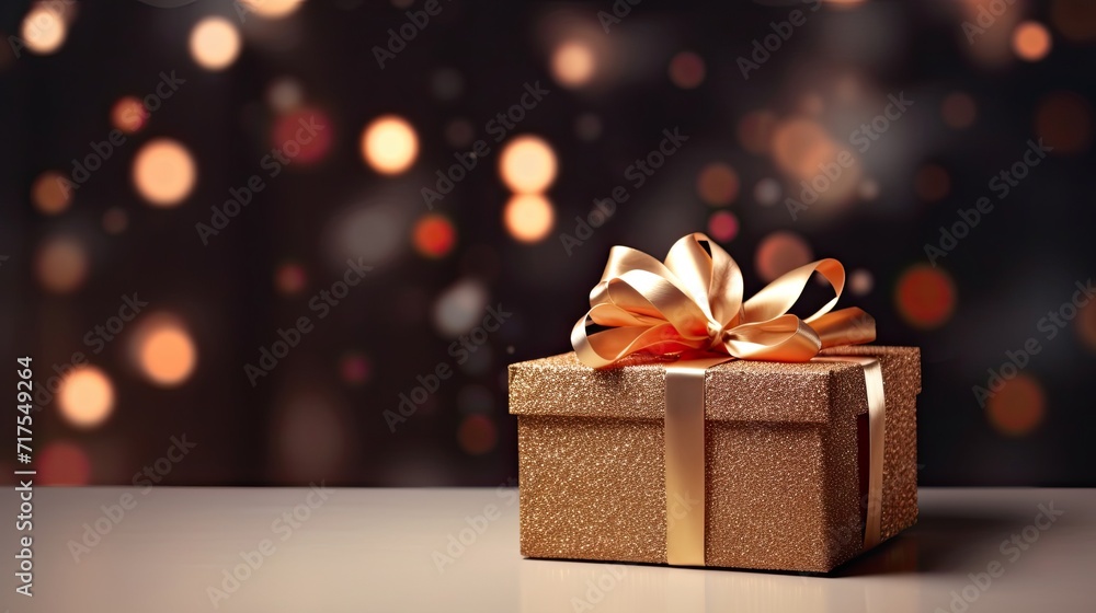 Poster gift box on a clean background in the style of the new year where there is space for text