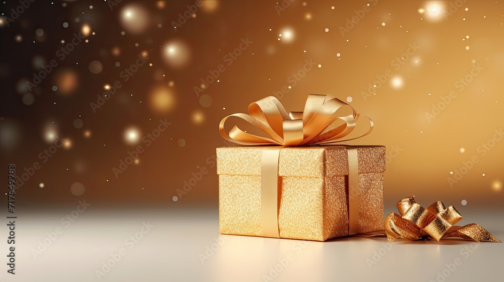 Poster gift box on a clean background in the style of the new year where there is space for text